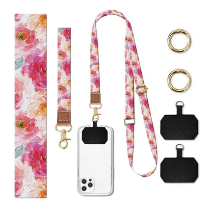 Phone Lanyard Crossbody Wrist Strap, Cute Cell Phone Lanyards for around the Neck Wristlet Wrist Strap - color: Red Cute Flowers