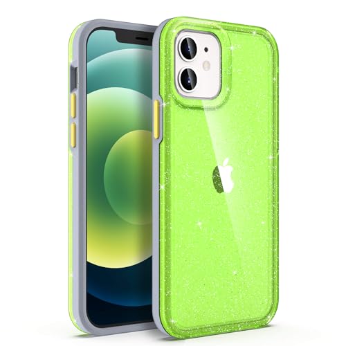 ULAK Compatible with iPhone 12 Case Clear, iPhone 12 Pro Cover, Neon Green | Transparent Bling Soft TPU Women Girls Shockproof Protective Phone Case Designed for iPhone 12 & iPhone 12 Pro 6.1 inch - color: Neon Green