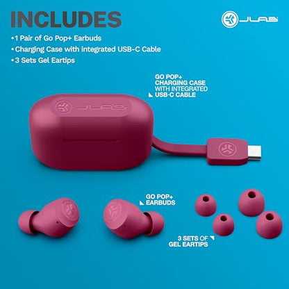 JLab Go Air Pop+ Earbuds, Dual Connect, EQ3 Sound, Dark Pink - color: Dark Pink, style: Matte