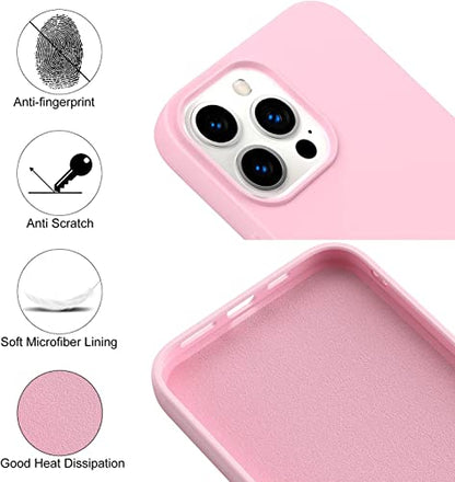 Compatible with iPhone 14 Pro Max Case 6.7, Slim Silicone 3 Layers Full Covered Soft Gel Rubber Cover Protective Phone Case with Anti-Scratch Microfiber Lining (Pink) - color: Pink, size: iPhone 14 Pro Max