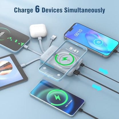 Wireless Portable Charger 10000mAh,Magnetic Power Bank with Built-in Cables LED Display,22.5W PD Fast Charging for Magsafe Battery Pack Compatible with iPhone16/15/14/13/12/Pro/Pro Max(Blue) - color: Blue