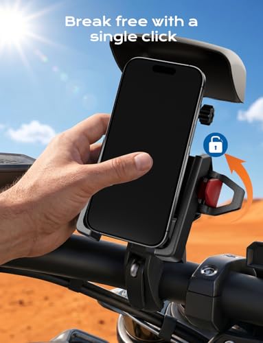 Motorcycle Phone Mount-1s Auto Lock & Vibration Dampener, Anti-Shake Handlebar Cell Phone Clamp - Camera Friendly, 360° Rotation Motorcycle Bike Phone Holder for iPhone / Samsung, 4.7-7.2" Smartphones - style: Sun Visor