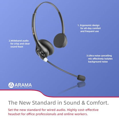 Arama Cell Phone Headset with Mic, 3.5mm Wired, USB-C Adapter