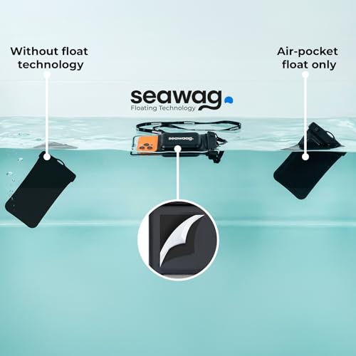 SEAWAG Waterproof Phone Pouch that Cannot Sink, IPX8 Floating Foam Case up to 7.5in PRO Underwater Dry Bag for iPhone & Samsung, Touchscreen, Lanyard, Snorkeling Boating Black