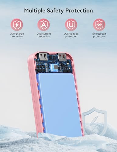 Portable Charger Power Bank 10000mAh with Built in Cables & Wall Plug - color: Light Pink