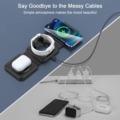 3 in 1 Wireless Charging Station for Apple,Foldable Magnetic Travel Charger - color: black