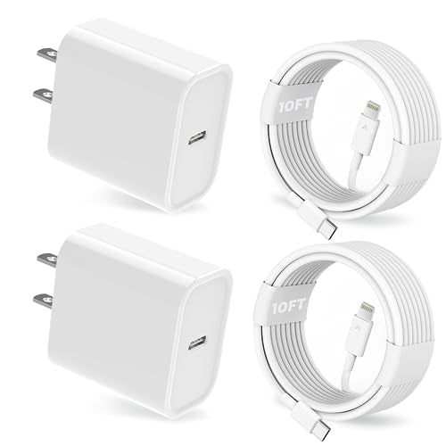 25W iPhone Charger, 2 Pack 25W PD USB C Wall Fast Charger Adapter with 2 Pack 10FT Long Type C to Lightning Cable Compatible with iPhone 14 13 12 11 Pro Max XR XS X,iPad