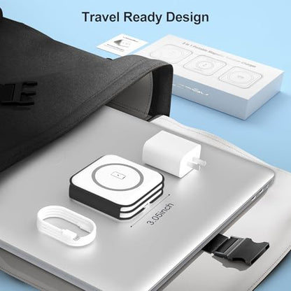 3 in 1 Charging Station for Multple Devices,Foldable 3 in 1 Wireless Charger for Travel,Nano Wireless Charging Station for iPhone16 15 14 13 12 Pro Max/Watch 10 9 8 7 6 5 4 3 Ultra/AirPod Pro - color: moon white