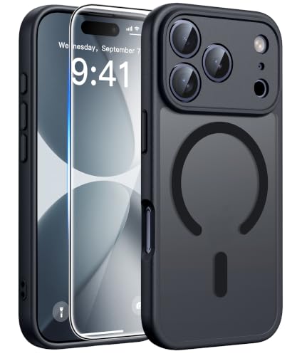 FNTCASE for iPhone 17-Pro Case Black: Translucent Compatible with MagSafe | With Screen Protector, Magnetic Full Camera Protection Slim Cases, 14FT Military Grade Drop Tested, Matte Shockproof Cover - color: Black, size: For Iphone 17 Pro
