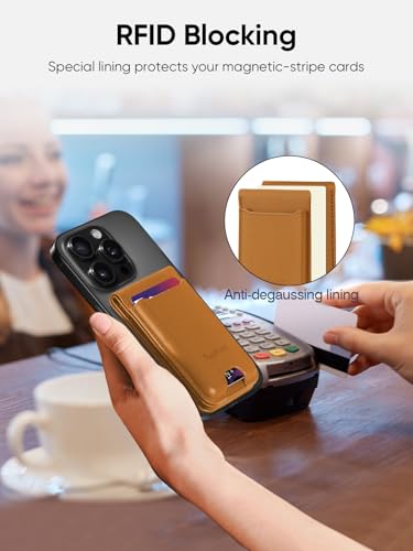 TopMade Phone Card Holder, Leather Phone Wallet Stick on with Stand, Open ID Window, Strongest 3M Adhesive Credit Card Holder for Back of Phone Case, iPhone, Samsung, and Android, Fit 6 Cards, Brown - color: Brown