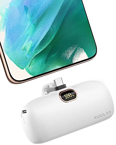 Kuulaa Portable Phone Charger with Built-in USB-C Plug, 5000mAh Mini Portable Charger Power Bank Small Battery Pack for iPhone air/15/16,Samsung S22/S23 & Android - color: White