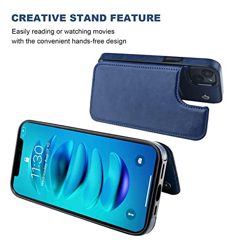 ONETOP for iPhone 14 Plus Wallet Case with Credit Card Holder,Blue | Kickstand,ID/Cash Holder,Case Wallet with Card Slots,Double Magnetic Clasp,Durable PU Leather Shockproof Cover for Women Men - color: Blue