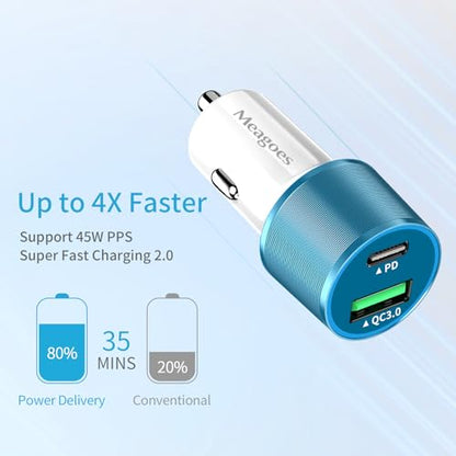 67.5W Blue Car Charger USB C Super Fast for iPhone 18 Pro Max/17/Android - color: Blue, size: 3.3 ft