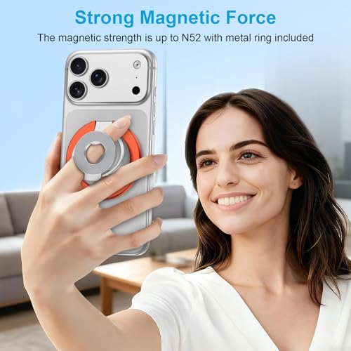 Magsafe Ring Stand, Dual-Sided Magnetic Phone Grip with Kickstand Loop - color: orange