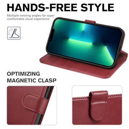 TUCCH Case Wallet for iPhone 13 Pro (6.1"), RFID Blocking Folio, Dark Red | 3 Card Holders, Kickstand, PU Leather, Magnetic Closure, Shockproof TPU Shell, Protective Flip Cover - color: Dark Red