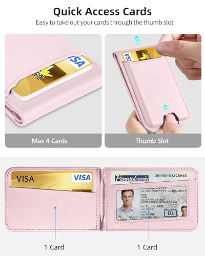 For Magsafe Wallet Stand, 6 Cards Holder, RFID Blocking | Strongest Magnetic Wallet for iPhone 17/16/15/14/13/12 Series, Magnetic Card Holder, ID Window, Vegan Leather, Baby Pink - color: Baby Pink