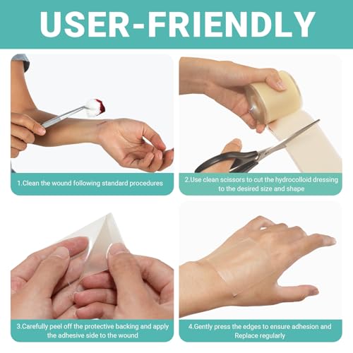 Upgraded 2in*16ft Hydrocolloid Roll for Wound Care, Hydrocolloid Patch Large Bandages with Self-Adhesive, Ultra Absorbent, Flexible, Waterproof, DIY Size, First Aid Kit Essential