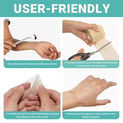 Upgraded 2in*16ft Hydrocolloid Roll for Wound Care, Hydrocolloid Patch Large Bandages with Self-Adhesive, Ultra Absorbent, Flexible, Waterproof, DIY Size, First Aid Kit Essential