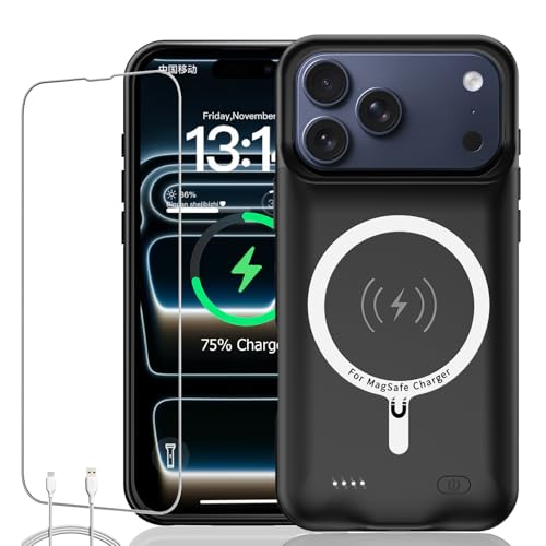 Battery Case for iPhone 17 Pro Max, Upgraded 12000mAh Rechargeable Portable Extended Battery Pack Supported Qi Wireless Charging Case Compatible with iPhone 17 Pro Max (6.9 inch) Charger Cover (Black) - size: iPhone 17 Pro Max (6.9 inch)