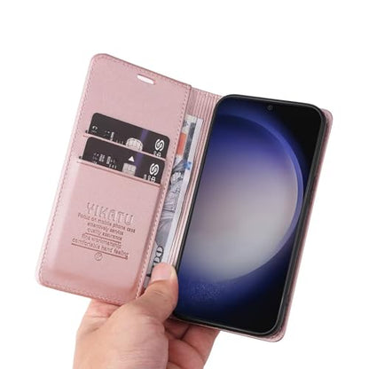 Compatible with Samsung Galaxy S25 Wallet Case PU Leather Flip Folio Case with Card Holder Magnetic Closure Shockproof Protective Phone Cover Rose Gold - color: Rose Gold, size: Samsung S25