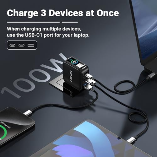 MINIX 100W 3-Port GaN USB C Fast Charger Block with Smart Display, Foldable
