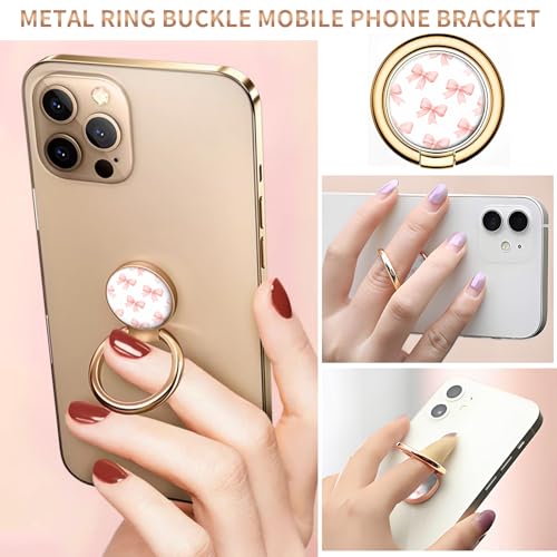 Cell Phone Ring Holder, Cute Metal Phone Grip Stand Finger Ring Kickstand, Flexible 360°Rotation Phone Tablet Case Accessories Compatible with Most Phones Cute Pink Bowtie - color: Cute Pink Bowtie
