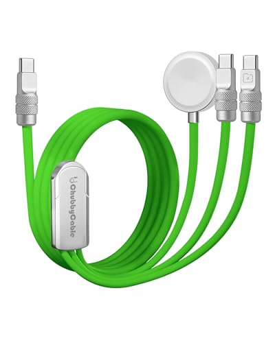 chubbycable 3 in 1 Silicone USB C Cable for Apple Watch, Green, 4.1FT - color: Green