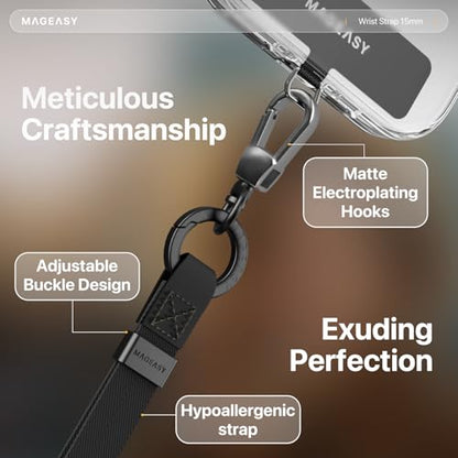 MAGEASY Universal Phone Wrist Strap with Built-in Keychain & Phone Tether Tab - color: Black