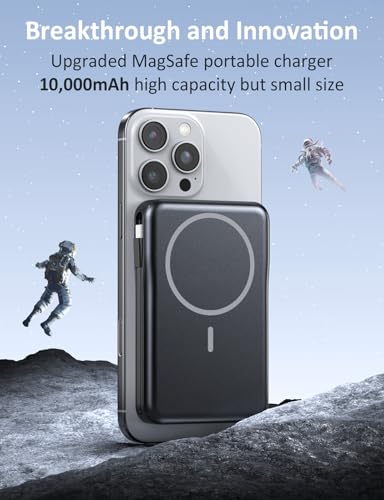 Magnetic Portable Charger 10000mAh, 20W Power Bank with Built in Cable | 20W Fast Charging for Magsafe Battery Pack with LED Display, Travel Essential for iPhone 17/16/15/14/13/12 Pro/Pro Max-Black - color: Black