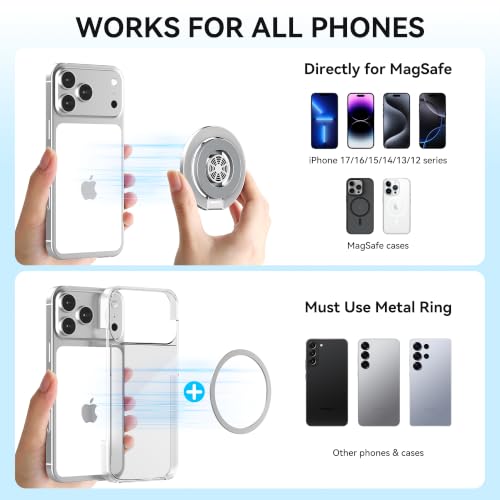 MagSafe Magnetic Phone Ring Holder Grip for Mag Car Mount, Silver - color: Silver