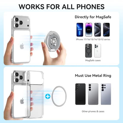 MagSafe Magnetic Phone Ring Holder Grip for Mag Car Mount, Silver - color: Silver
