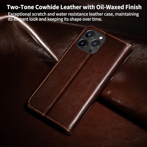 Belemay Compatible with iPhone 16 Pro Max Case Wallet, Durable Genuine Leather, RFID Blocking Card Holders, Shockproof TPU Shell, Kickstand, Drop Protection, Protective Flip Cover 6.9", Brown - color: Brown, size: iPhone 16 Pro Max