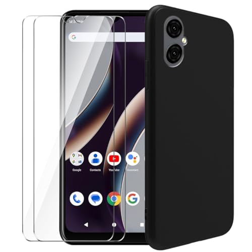 Case for Blu G53 + [2 Pack] Glass Screen Protector Tempered Film - Transparent Silicone Soft Flexible Bumper Shockproof TPU Protective Cover Shell for Blu G53 (Black) - color: Black Case + Tempered Glass*2