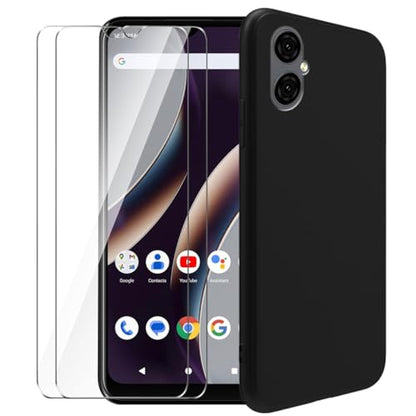 Case for Blu G53 + [2 Pack] Glass Screen Protector Tempered Film - Transparent Silicone Soft Flexible Bumper Shockproof TPU Protective Cover Shell for Blu G53 (Black) - color: Black Case + Tempered Glass*2