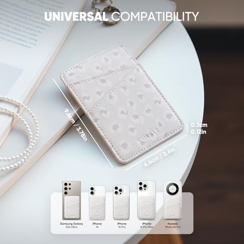 VULKIT Phone Card Holder Wallet Leather Adhesive Pocket RFID Blocking Credit Card Sleeves Stick Back of Phone Smartphones - color: Leopard