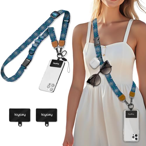 Icycay Phone Lanyard Crossbody Strap Neck Adjustable Teacher Women Boho - color: Boho Blue