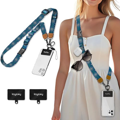 Icycay Phone Lanyard Crossbody Strap Neck Adjustable Teacher Women Boho - color: Boho Blue