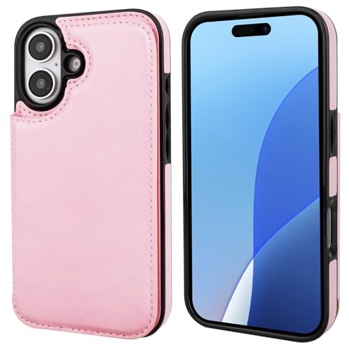 ONETOP for iPhone 16 Wallet Case with Credit Card Holder,Pink | Kickstand,ID/Cash Holder,Case Wallet with Card Slots,Double Magnetic Clasp,Durable PU Leather Shockproof Cover for Women Men - color: Pink