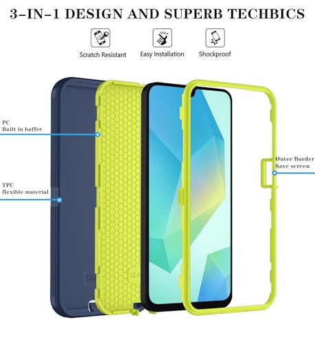 Qinmay Phone Case for Samsung Galaxy A17 5G Case, Galaxy A16 5G Case with HD Screen Protector, Heavy Duty Shockproof 3-Layer Cover Phone Case for Galaxy A17 / A16 ，DarkBlueGreen - color: DarkBlueGreen