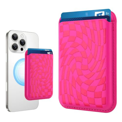 Compatible with MagSafe Wallet, Cute Checkered Pattern, Hot Pink - color: Hot Pink Checkered