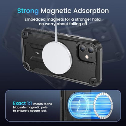 Caka for iPhone 11 Case, iPhone 11 Phone Case with Stand Black | Compatible with MagSafe, Built-in Hidden Kickstand, Solid Protective Dual-layer TPU+PC Shockproof Magnetic Phone Cover - color: Black