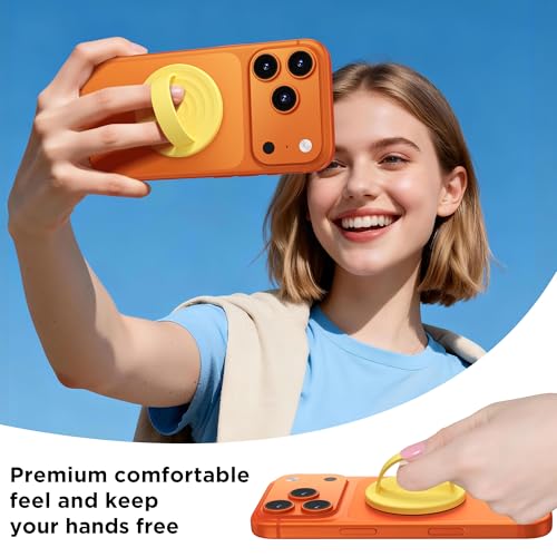 Magnetic Phone Grip Ring, Compatible with MagSafe, Upgraded Liquid Silicone for Secure Comfort, Rotating Finger Loop Ring Grip Holder for iPhone 17/16/15/14/13/12 Pro Max Plus, Yellow - color: Yellow