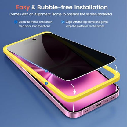 Fotbor 2 Pack Compatible for iPhone 15/iPhone 16 Privacy Screen Protector, Anti Spy Private Case Friendly Anti-Scratch 9H Hardness Tempered Glass - size: iPhone 15/16 - 6.7 inch