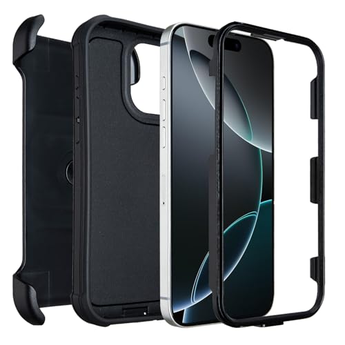 for Case iPhone 16 Pro Max Case with Belt Clip Holster Heavy Duty Black | Protective iPhone 16 ProMax Case Kickstand Shockproof Dustproof Port Sturdy Defender Cover for iPhone 16 Pro Max Cases Black - color: Black