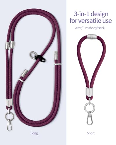3 in 1 Luxury Phone Lanyard, Adjustable Crossbody Neck Strap & Short Wrist Strap, Anti-Lost Anti-Theft Detachable Phone Chain, Versatile Shoulder Phone Sling for All Cell Phones(Wine red) - color: Wine Red