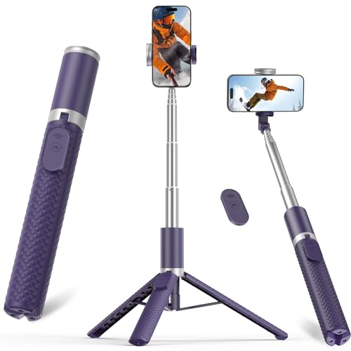 Tripod for iPhone, Selfie Stick with Remote, Stable & Durable Phone Tripod - color: Purple