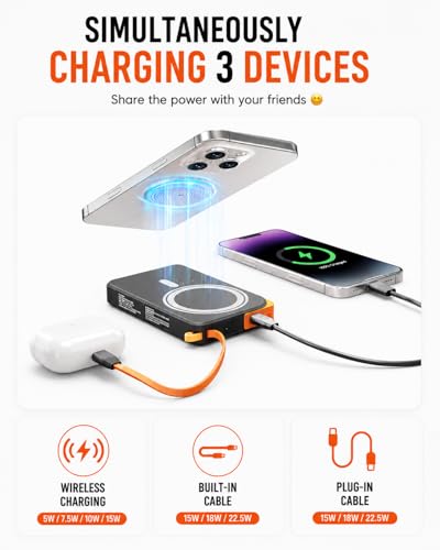 10000mAh Magnetic Power Bank for iPhone 18/17/16/15/14/13/12, MagSafe Portable Charger, USB-C Fast Charge. - color: Black