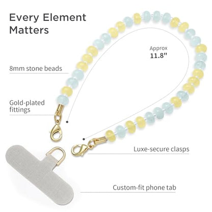 POSADINA Natural Stone Phone Charm, Beaded Healing Phone Wrist Strap, Handmade Cellphone Chain Lanyard with Tether Tab - color: Aquamarine Dawn