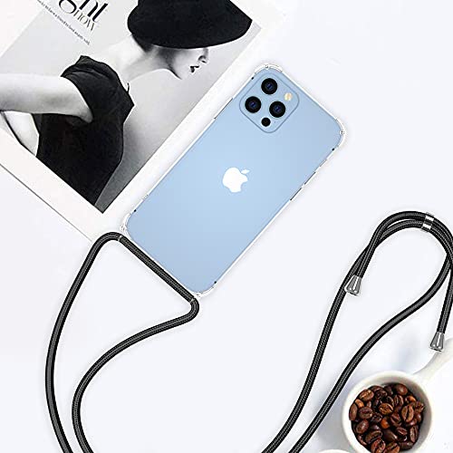 for iPhone 13 Pro Max Clear Case Adjustable Shoulder Neck Lanyard Crossbody Strap Phone Cover Women Girls Soft Slim Bumper Shockproof Protective Mobile Case for iPhone 13 Pro Max - Black - size: for iPhone 13 Pro max