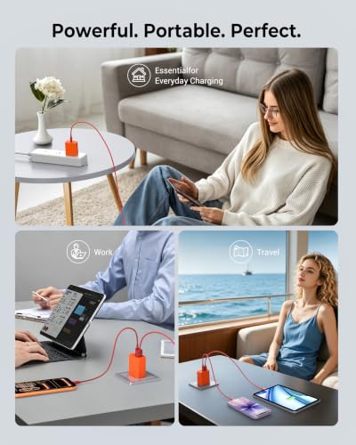 3 Pack USB C Wall Charger, 20W Durable Dual Port QC+PD 3.0 Power Adapter, Double Fast Plug Charging Block for Phone 14/15/16/17 Pro/Pro Max/Plus, XS/XR/X, Watch Series 8/7 Cube - color: Tangerine Red